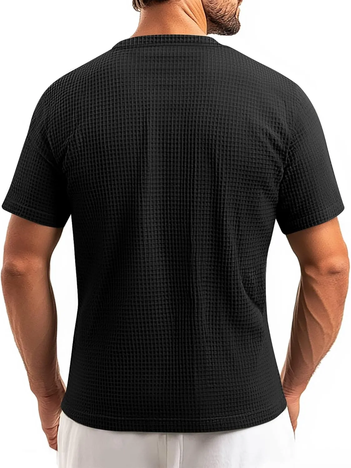 Riyiper 3 Pack Men's Waffle T Shirts Casual Knit Short Sleeve Shirts Basic Cotton Summer Solid Lightweight Tees