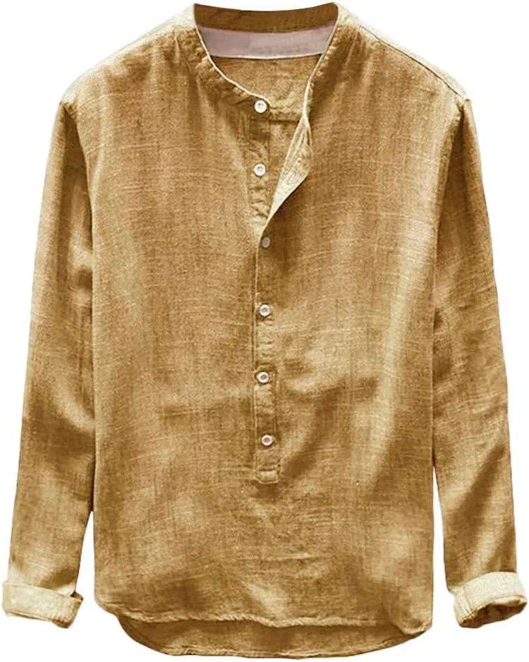 RTRDE Men's Beach Shirts Autumn Winter Button Casual Linen and Cotton Long Sleeve Top Blouse Vacation Shirts