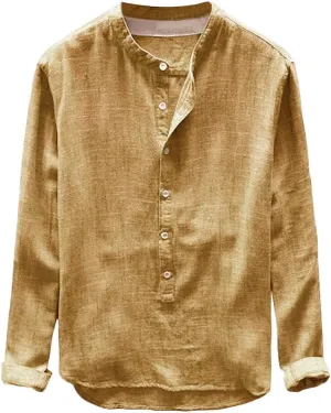 RTRDE Men's Beach Shirts Autumn Winter Button Casual Linen and Cotton Long Sleeve Top Blouse Vacation Shirts