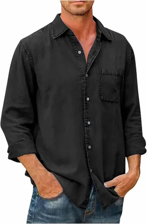 RTRDE Men's Button Down Shirt Designer Spring Summer Casual Cotton Linen Solid Color Long Sleeve Shirts Loose Shirt