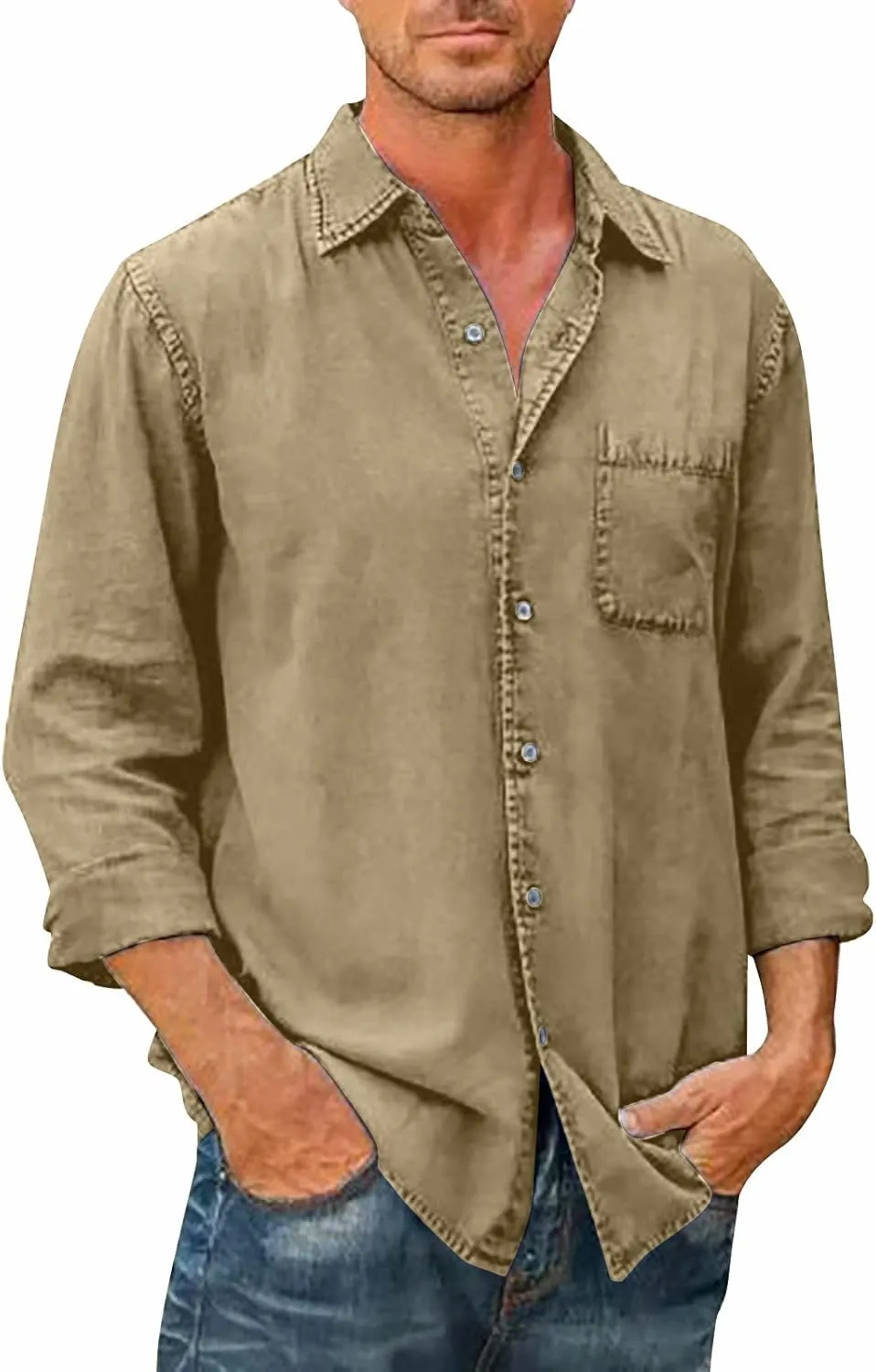 RTRDE Men's Button Down Shirt Designer Spring Summer Casual Cotton Linen Solid Color Long Sleeve Shirts Loose Shirt