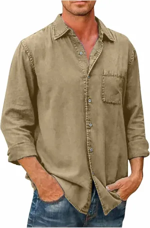 RTRDE Men's Button Down Shirt Designer Spring Summer Casual Cotton Linen Solid Color Long Sleeve Shirts Loose Shirt