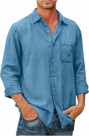 RTRDE Men's Button Down Shirt Designer Spring Summer Casual Cotton Linen Solid Color Long Sleeve Shirts Loose Shirt