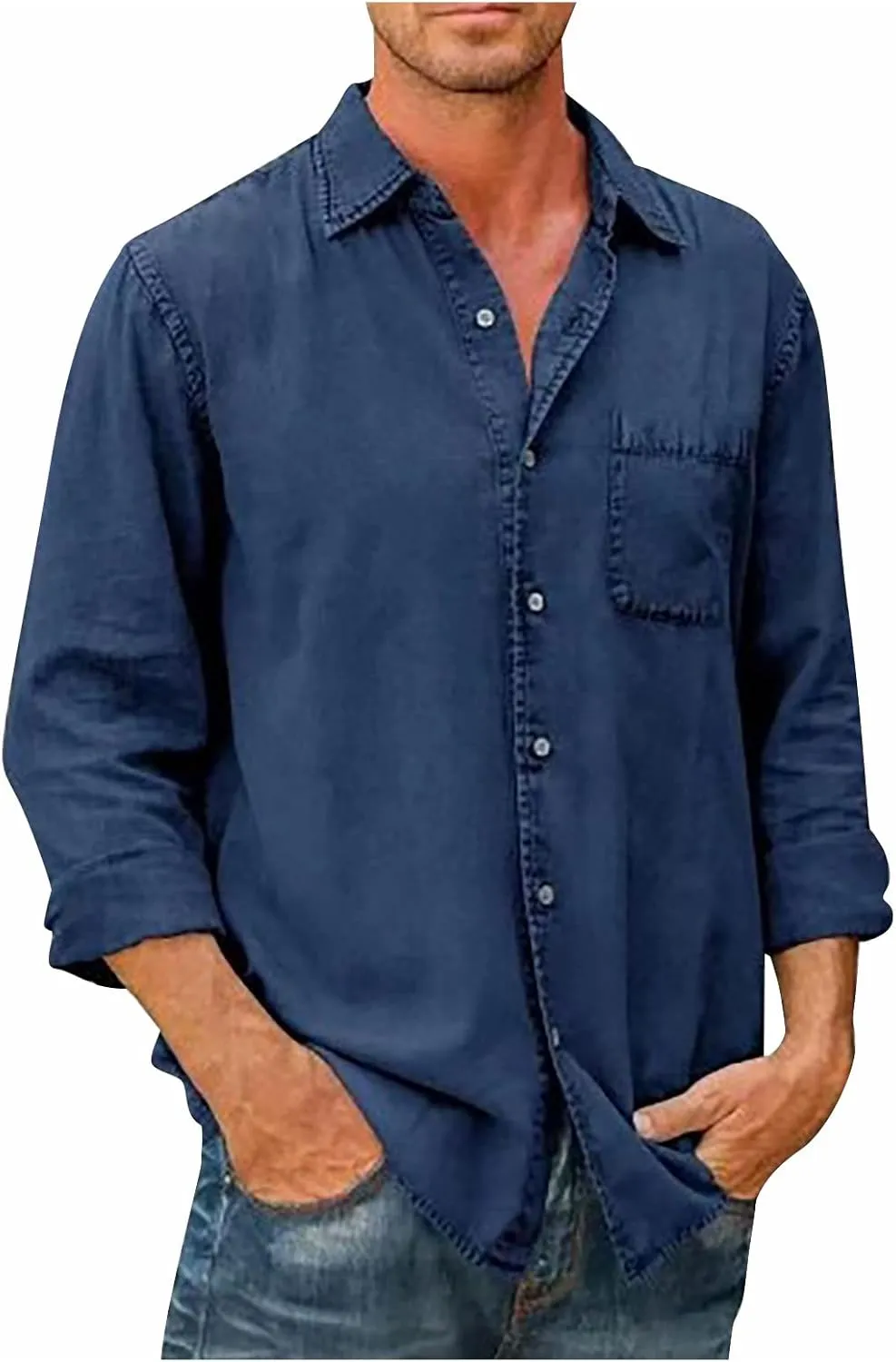 RTRDE Men's Button Down Shirt Designer Spring Summer Casual Cotton Linen Solid Color Long Sleeve Shirts Loose Shirt