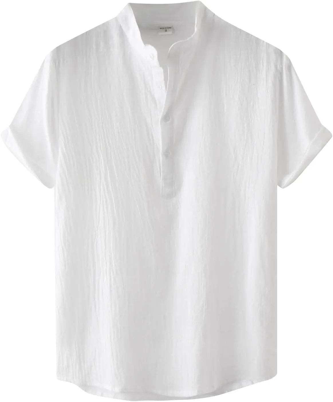 RTRDE Men's Linen Shirts Casual Fashion Solid Color Cotton Top Stand Collar Short Sleeve Shirt Tshirts Shirts