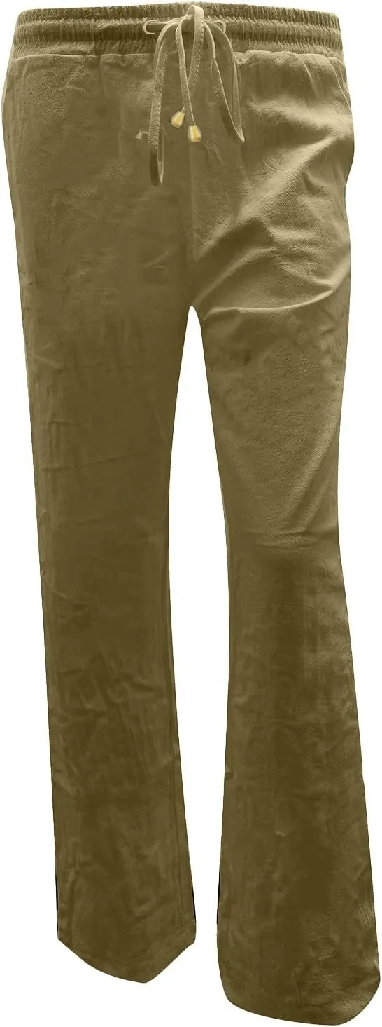 Rvidbe Women's Pants Casual, Women's Summer Drawstring Straight Leg Trousers Lightweight Elastic Waist Pants with Pockets