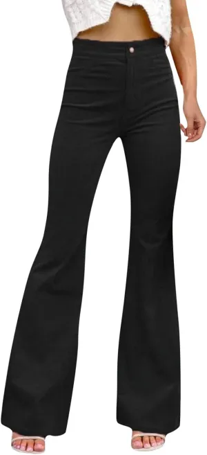 sdbrld Corduroy Pants Women Flare Leg Corduroy Pants Hight Waisted Bell Bottom Trousers Casual Pants Vintage Ladies Trousers