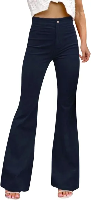 sdbrld Corduroy Pants Women Flare Leg Corduroy Pants Hight Waisted Bell Bottom Trousers Casual Pants Vintage Ladies Trousers