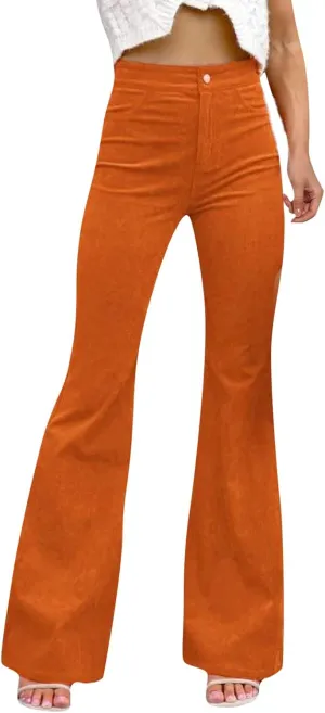 sdbrld Corduroy Pants Women Flare Leg Corduroy Pants Hight Waisted Bell Bottom Trousers Casual Pants Vintage Ladies Trousers