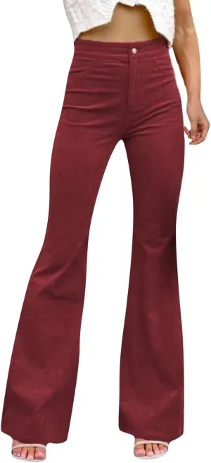 sdbrld Corduroy Pants Women Flare Leg Corduroy Pants Hight Waisted Bell Bottom Trousers Casual Pants Vintage Ladies Trousers