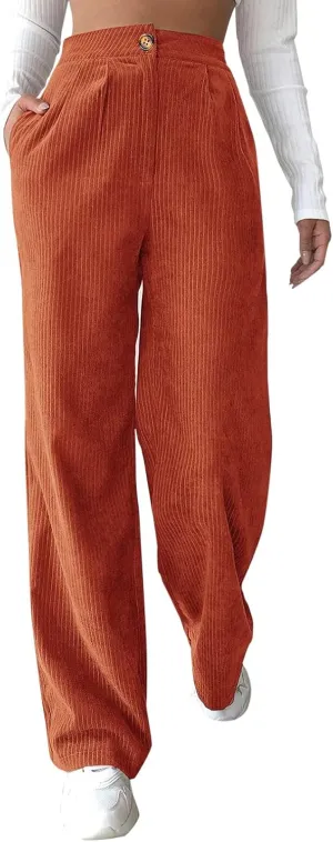 sdbrld Corduroy Pants Women High Waisted Fashion 2024 Spring Elastic Straight Leg Trousers Corduroy Work Pants with Pockets