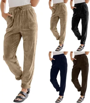 sdbrld Corduroy Pants Women High Waisted Fashion 2024 Spring Elastic Straight Leg Trousers Corduroy Work Pants with Pockets