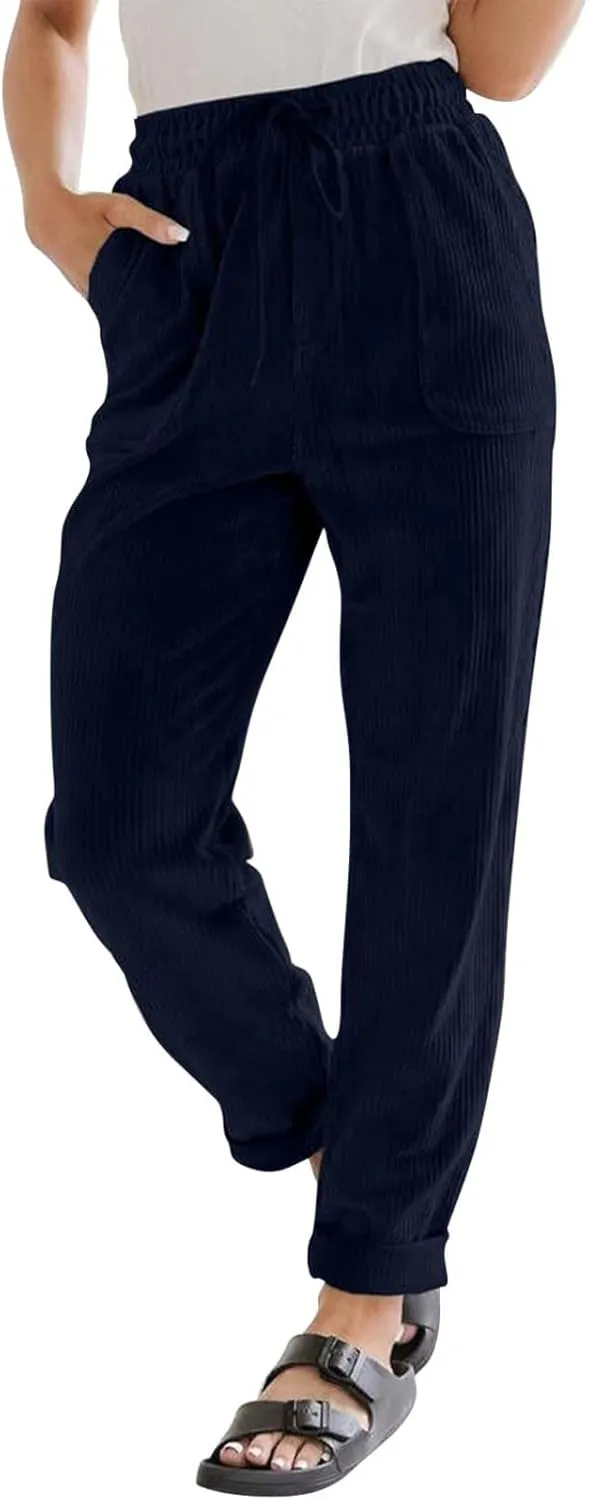 sdbrld Corduroy Pants Women High Waisted Fashion 2024 Spring Elastic Straight Leg Trousers Corduroy Work Pants with Pockets