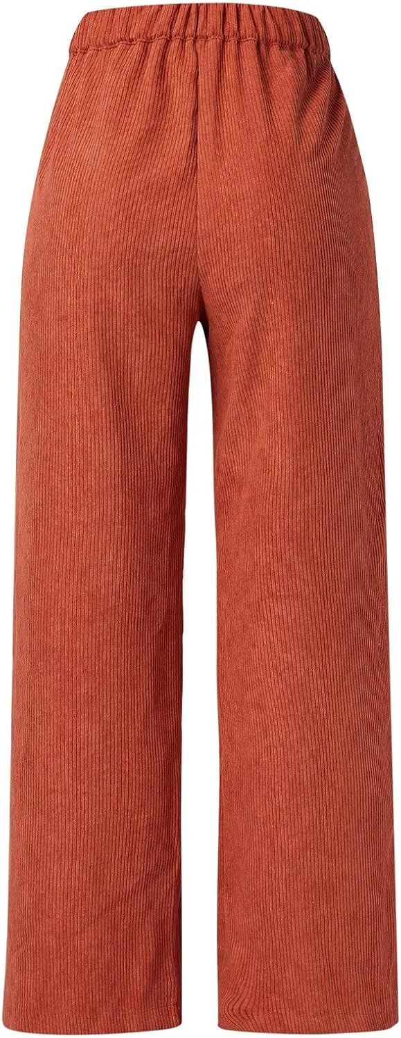 sdbrld Corduroy Pants Women High Waisted Fashion 2024 Spring Elastic Straight Leg Trousers Corduroy Work Pants with Pockets