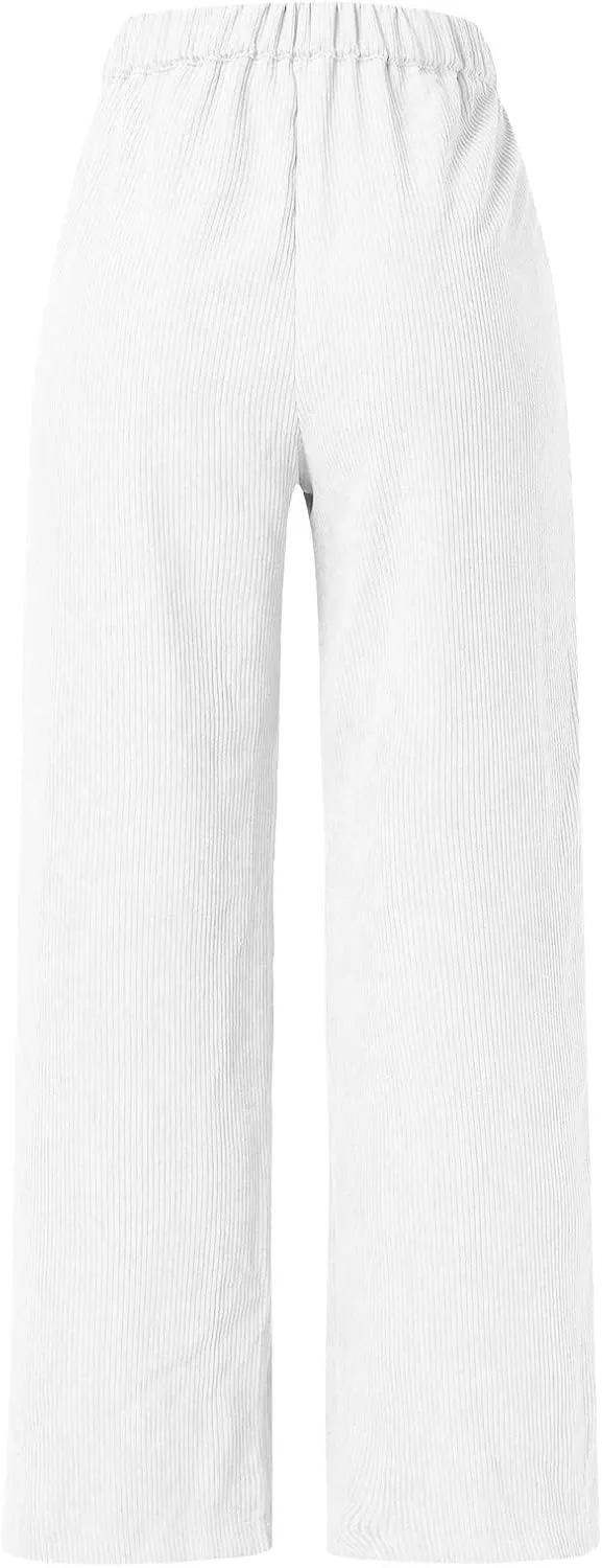 sdbrld Corduroy Pants Women High Waisted Fashion 2024 Spring Elastic Straight Leg Trousers Corduroy Work Pants with Pockets