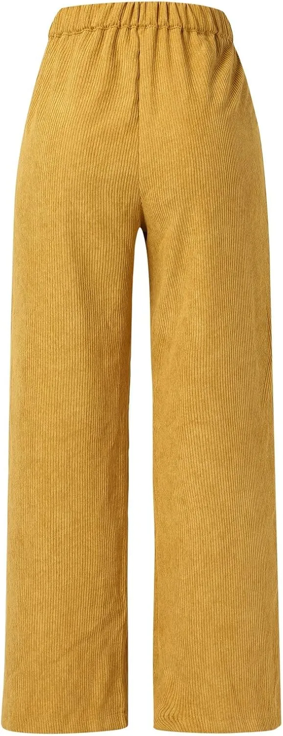 sdbrld Corduroy Pants Women High Waisted Fashion 2024 Spring Elastic Straight Leg Trousers Corduroy Work Pants with Pockets