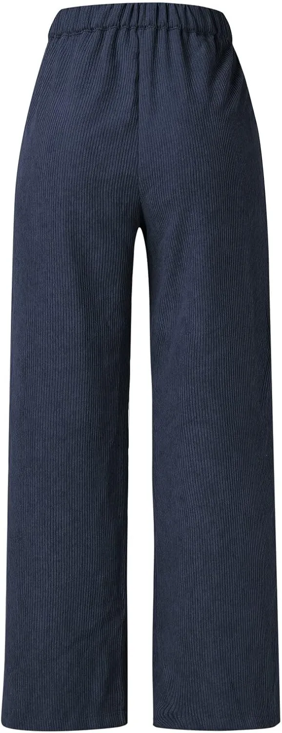 sdbrld Corduroy Pants Women High Waisted Fashion 2024 Spring Elastic Straight Leg Trousers Corduroy Work Pants with Pockets