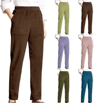 sdbrld Corduroy Pants Women Petite 2024 Spring Elastic High Waist Pull On Straight Leg Slacks Casual Trousers with Pockets