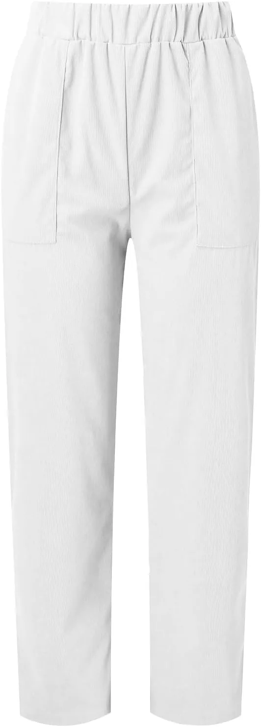 sdbrld Corduroy Pants Women Petite 2024 Spring Elastic High Waist Pull On Straight Leg Slacks Casual Trousers with Pockets