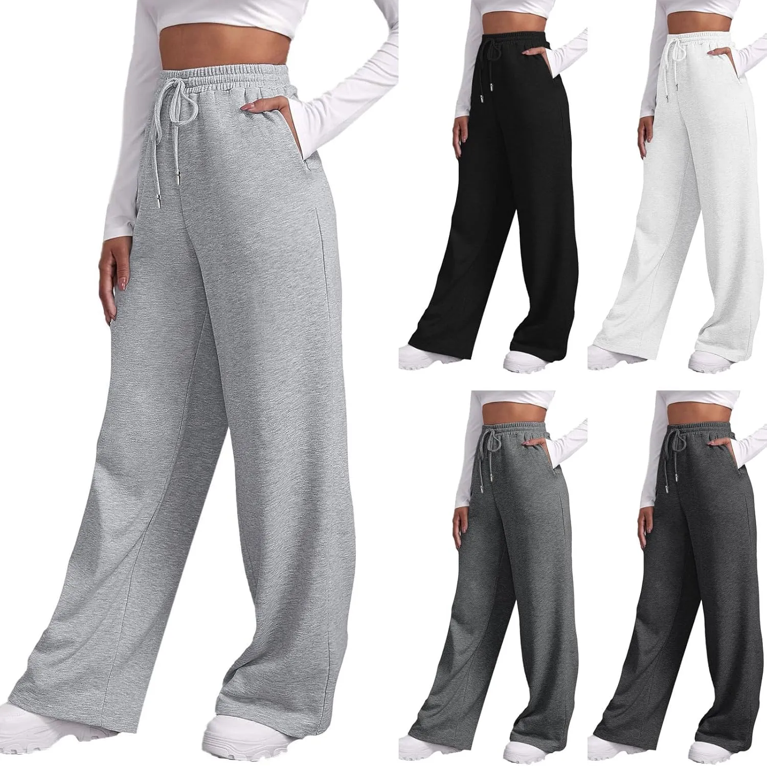 sdbrld Wide Leg Sweatpants Women High Waisted Jogger Pants Active Lounge Workout Valentine Day Drawstring Pants with Pockets