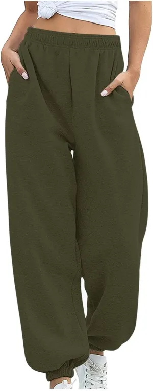 sdbrld Wide Leg Sweatpants Women High Waisted Workout Joggers Pants Active Drawstring Lounge Valentines Day Pants with Pocket