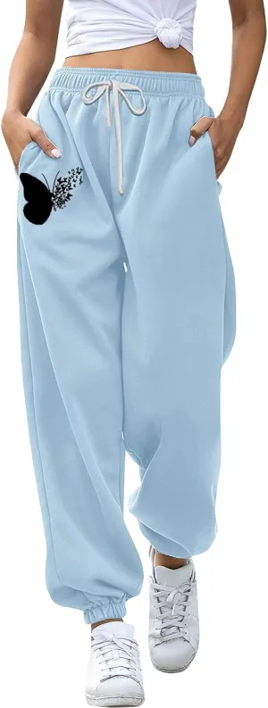 SHAOBGE Fall Sweatpants for Women 2024 with Pockets Casual Lounge Oversized Foral Print High Waist Ealstic Drawstring Pants