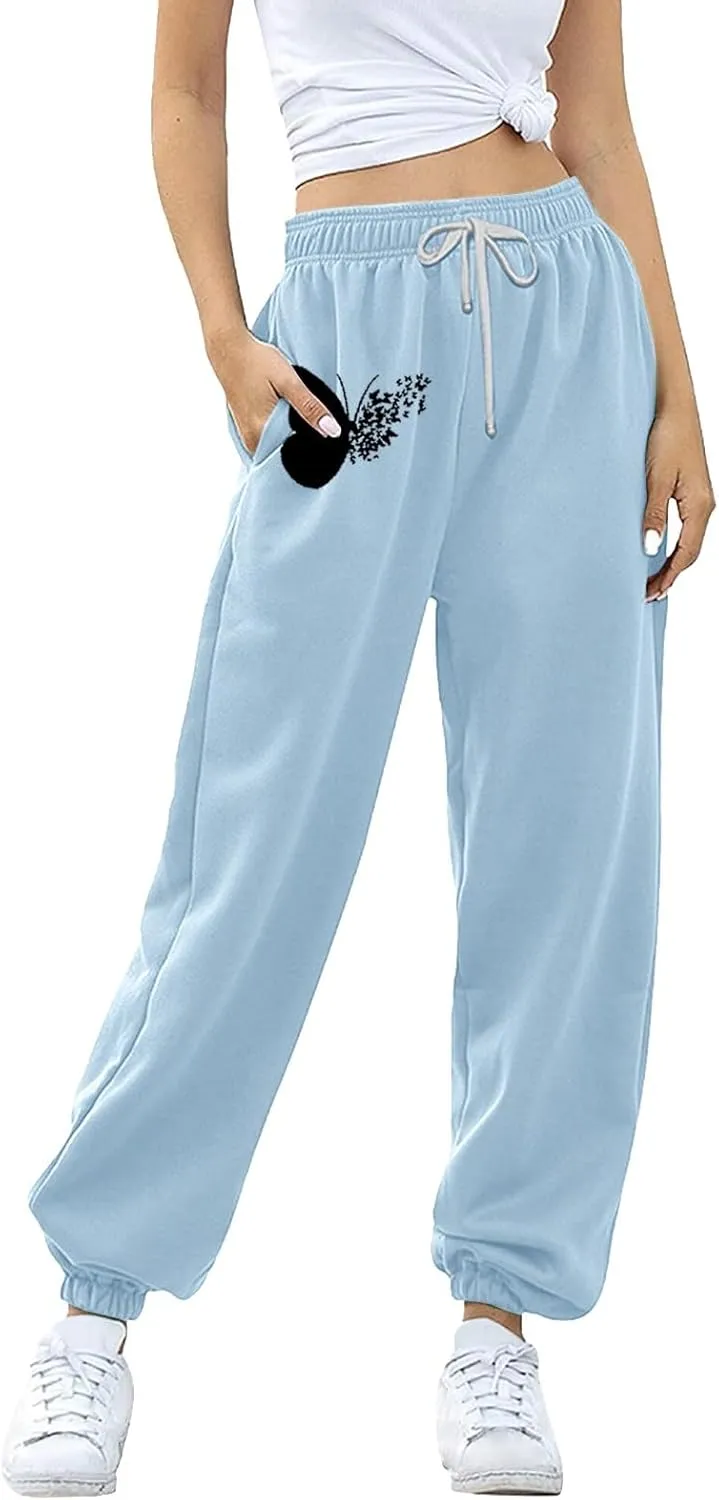 SHAOBGE Fall Sweatpants for Women 2024 with Pockets Casual Lounge Oversized Foral Print High Waist Ealstic Drawstring Pants