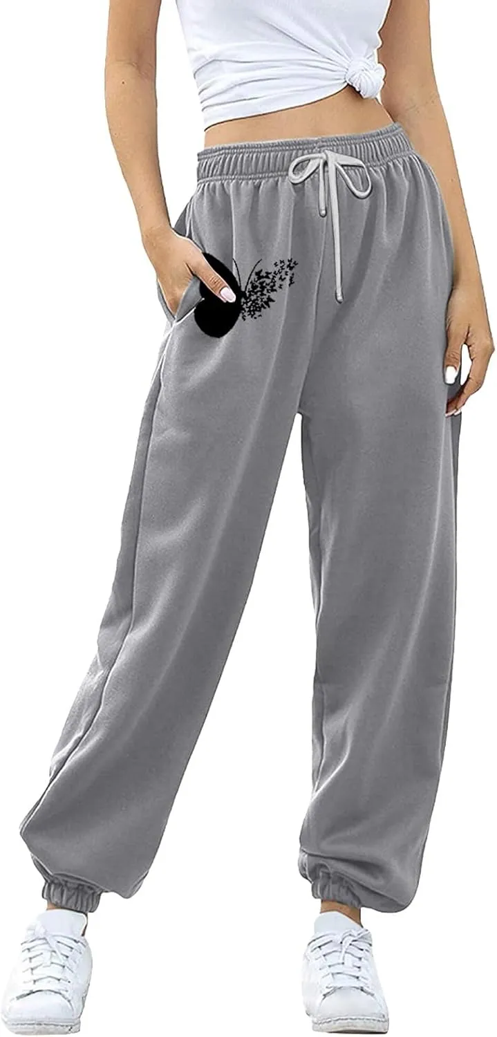 SHAOBGE Fall Sweatpants for Women 2024 with Pockets Casual Lounge Oversized Foral Print High Waist Ealstic Drawstring Pants