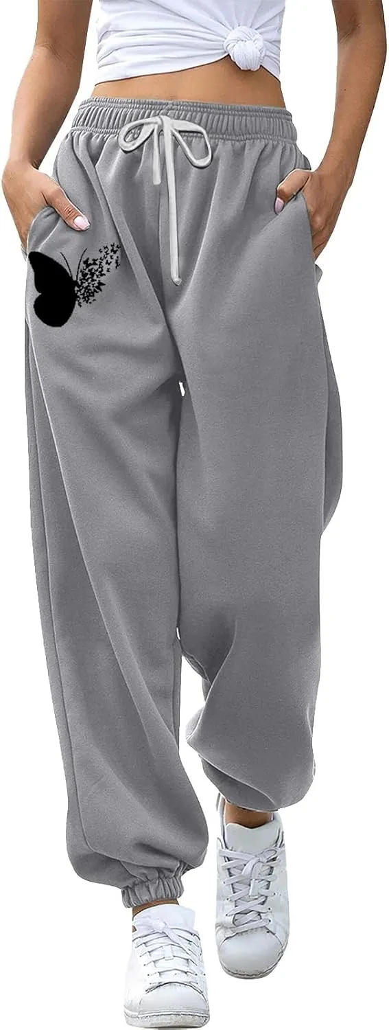 SHAOBGE Fall Sweatpants for Women 2024 with Pockets Casual Lounge Oversized Foral Print High Waist Ealstic Drawstring Pants