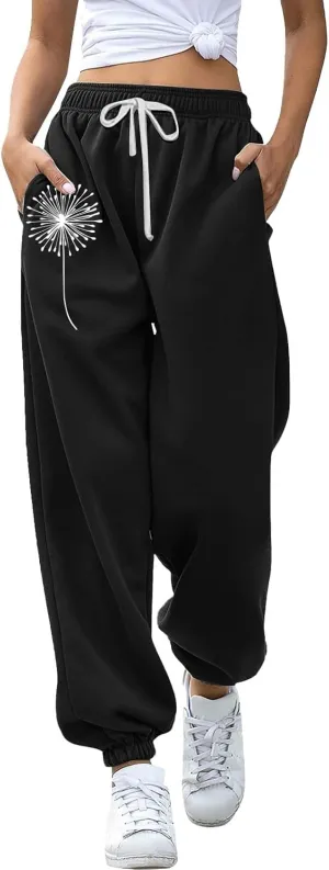 SHAOBGE Fall Sweatpants for Women 2024 with Pockets Casual Lounge Oversized Foral Print High Waist Ealstic Drawstring Pants