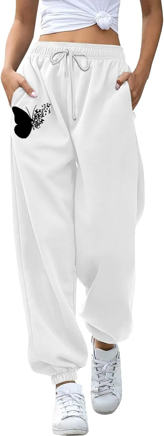 SHAOBGE Fall Sweatpants for Women 2024 with Pockets Casual Lounge Oversized Foral Print High Waist Ealstic Drawstring Pants