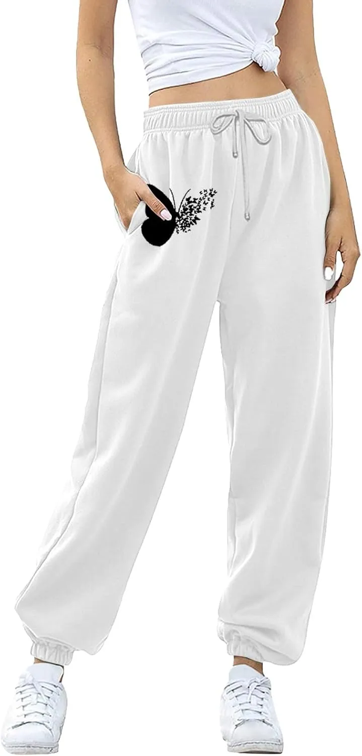 SHAOBGE Fall Sweatpants for Women 2024 with Pockets Casual Lounge Oversized Foral Print High Waist Ealstic Drawstring Pants