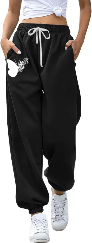 SHAOBGE Fall Sweatpants for Women 2024 with Pockets Casual Lounge Oversized Foral Print High Waist Ealstic Drawstring Pants