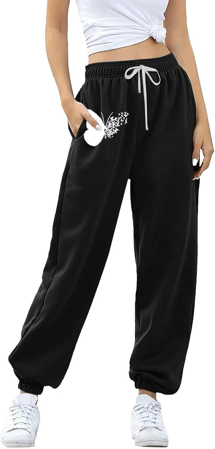 SHAOBGE Fall Sweatpants for Women 2024 with Pockets Casual Lounge Oversized Foral Print High Waist Ealstic Drawstring Pants