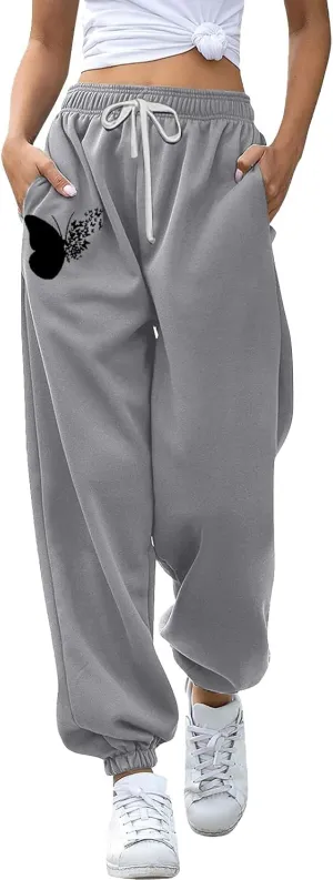 SHAOBGE Fall Sweatpants for Women 2024 with Pockets Casual Lounge Oversized Foral Print High Waist Ealstic Drawstring Pants