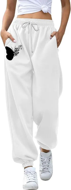 SHAOBGE Fall Sweatpants for Women 2024 with Pockets Casual Lounge Oversized Foral Print High Waist Ealstic Drawstring Pants