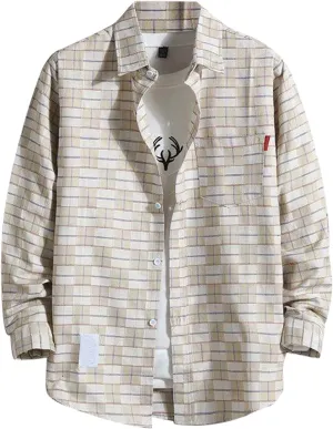 Shirt for Men Long Sleeve Button Up Checked Work Shirts Stylish Spring T Shirts with Pockets Retro Jacket Western