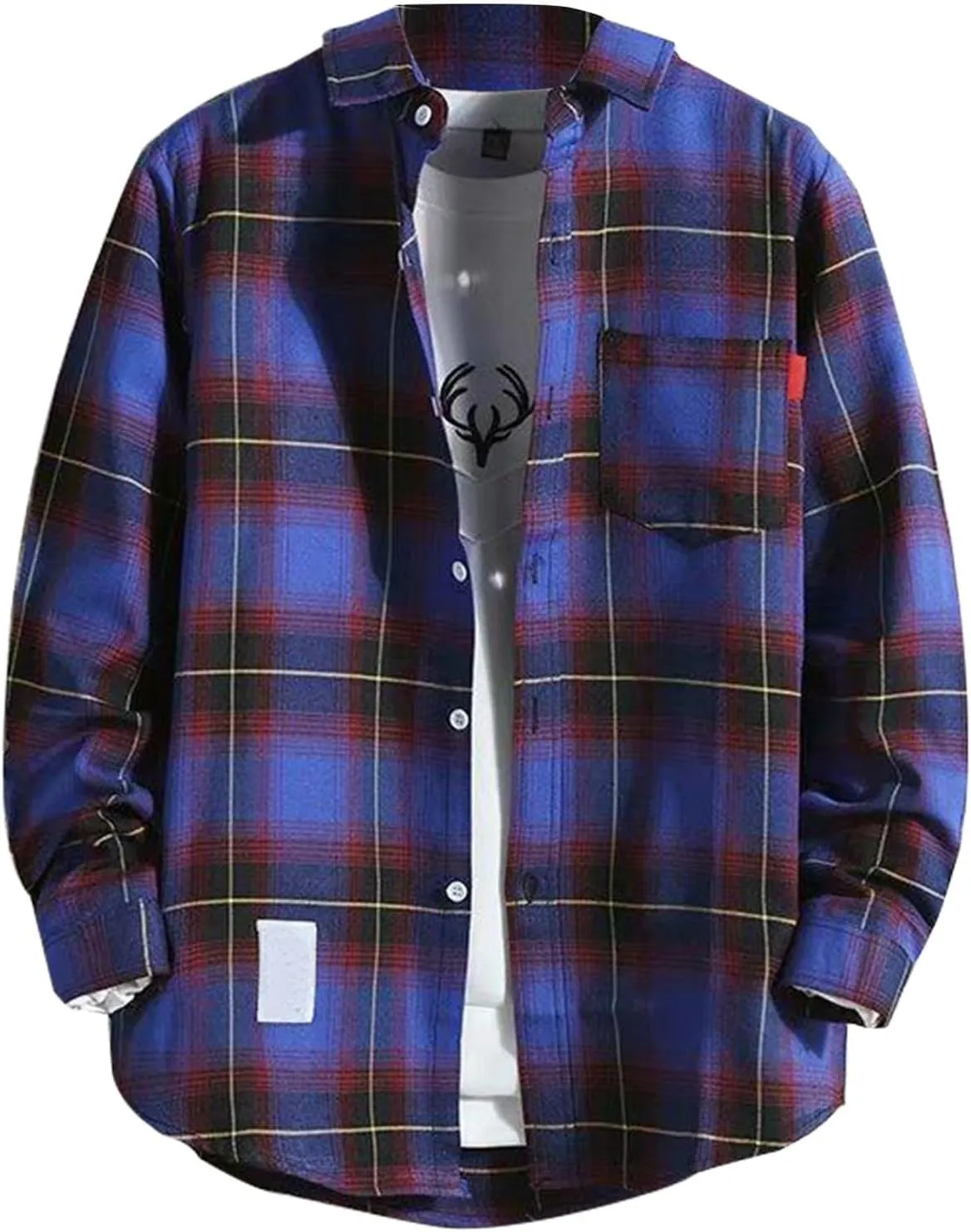 Shirt for Men Long Sleeve Button Up Checked Work Shirts Stylish Spring T Shirts with Pockets Retro Jacket Western