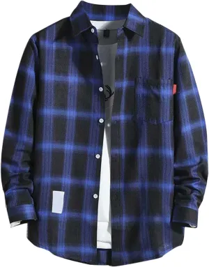 Shirt for Men Long Sleeve Button Up Checked Work Shirts Stylish Spring T Shirts with Pockets Retro Jacket Western