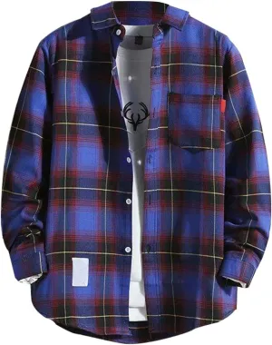 Shirt for Men Long Sleeve Button Up Checked Work Shirts Stylish Spring T Shirts with Pockets Retro Jacket Western