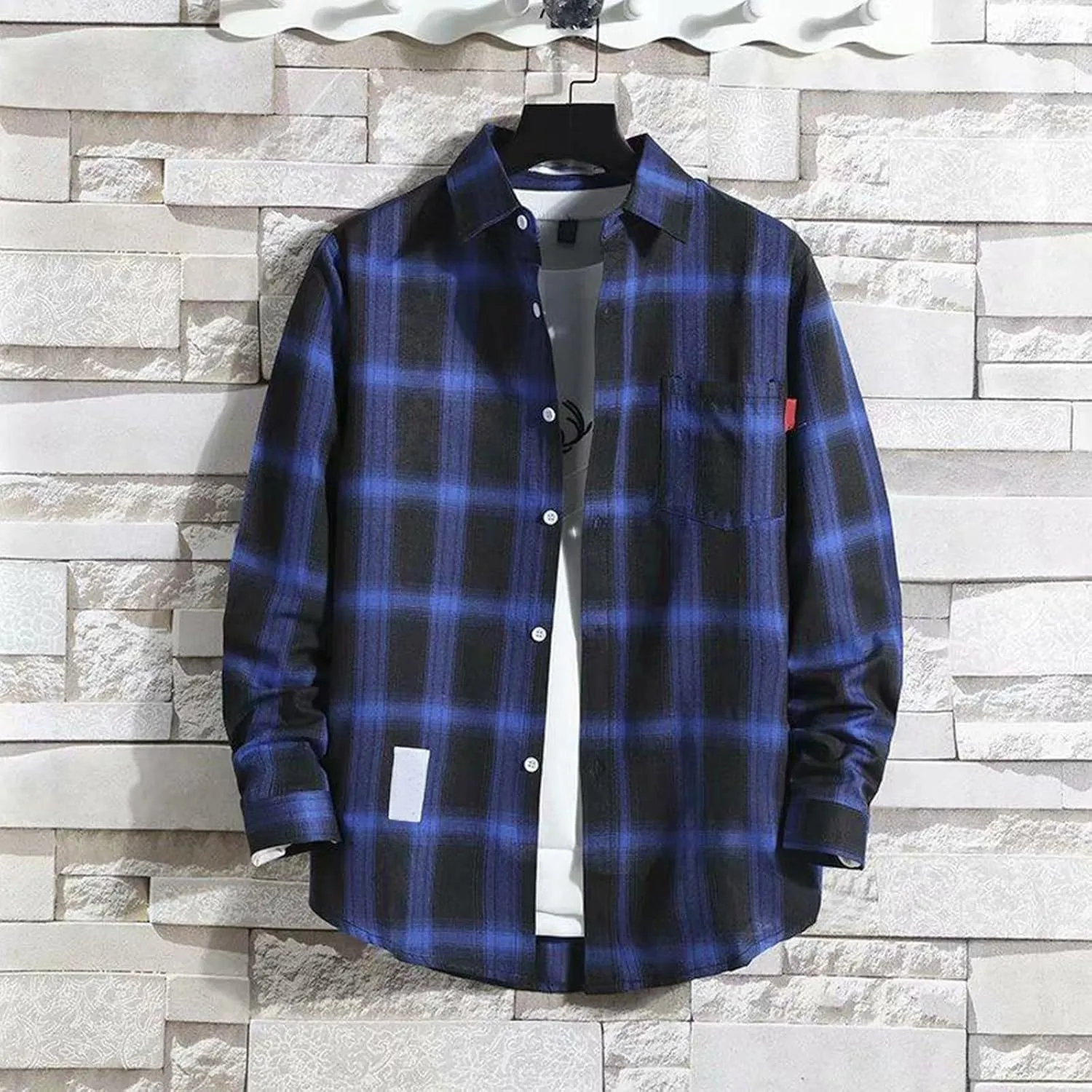 Shirt for Men Long Sleeve Button Up Checked Work Shirts Stylish Spring T Shirts with Pockets Retro Jacket Western