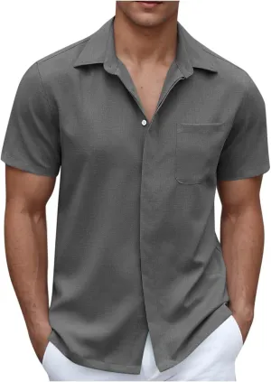 Short Sleeve Shirts for Men Button Down Wrinkle Free Casual Cozy Summer Beach T Shirts Vacation Wedding Tops Pockets