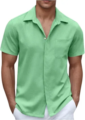 Short Sleeve Shirts for Men Button Down Wrinkle Free Casual Cozy Summer Beach T Shirts Vacation Wedding Tops Pockets