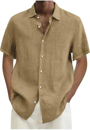 Short Sleeve Shirts for Men Hawaiian Button Down Casual Summer Western Shirts Beach Solid Tshirts Collared Neck Tops