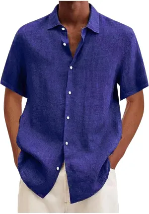 Short Sleeve Shirts for Men Hawaiian Button Down Casual Summer Western Shirts Beach Solid Tshirts Collared Neck Tops