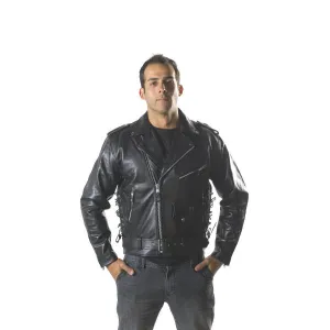 Side Lace Brando Biker Waxy Cowhide Leather Jacket Eagle Embossed At Back Bronx 118-E