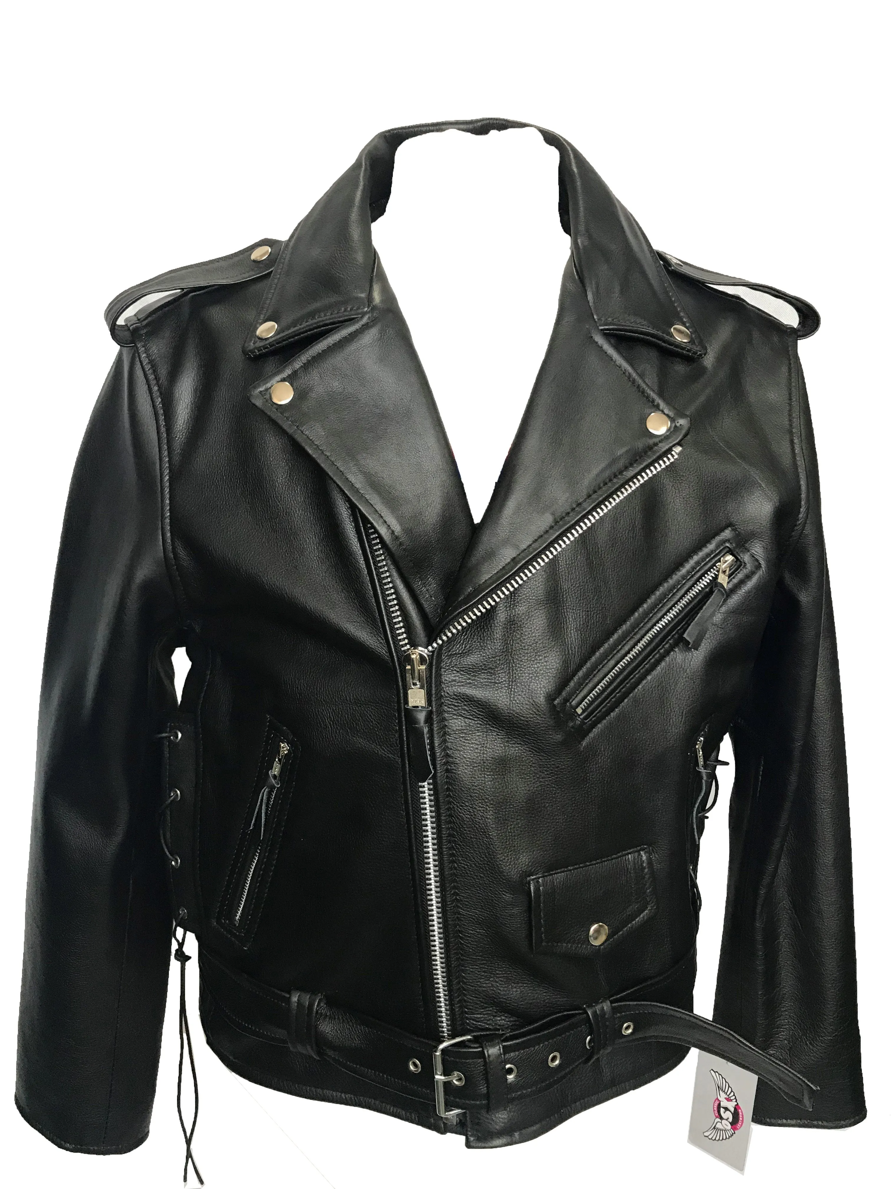 Side Lace Brando Biker Waxy Cowhide Leather Jacket Eagle Embossed At Back Bronx 118-E
