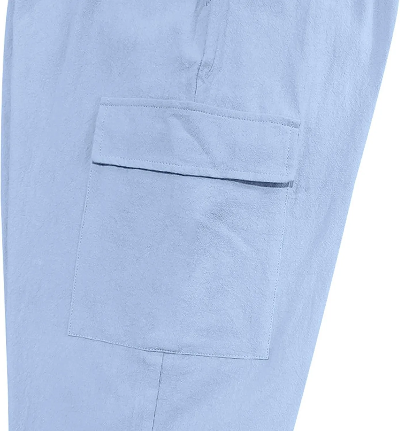 Sinzelimin Men's Linen Cargo Pants Fashion Solid Lace up Elastic Waist Multiple Pockets Wide Leg Sweatpant Versatile Trouser