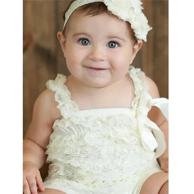 Solid Color Ruffle Tied Sleeveless Lace Rompers