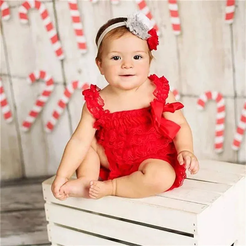 Solid Color Ruffle Tied Sleeveless Lace Rompers